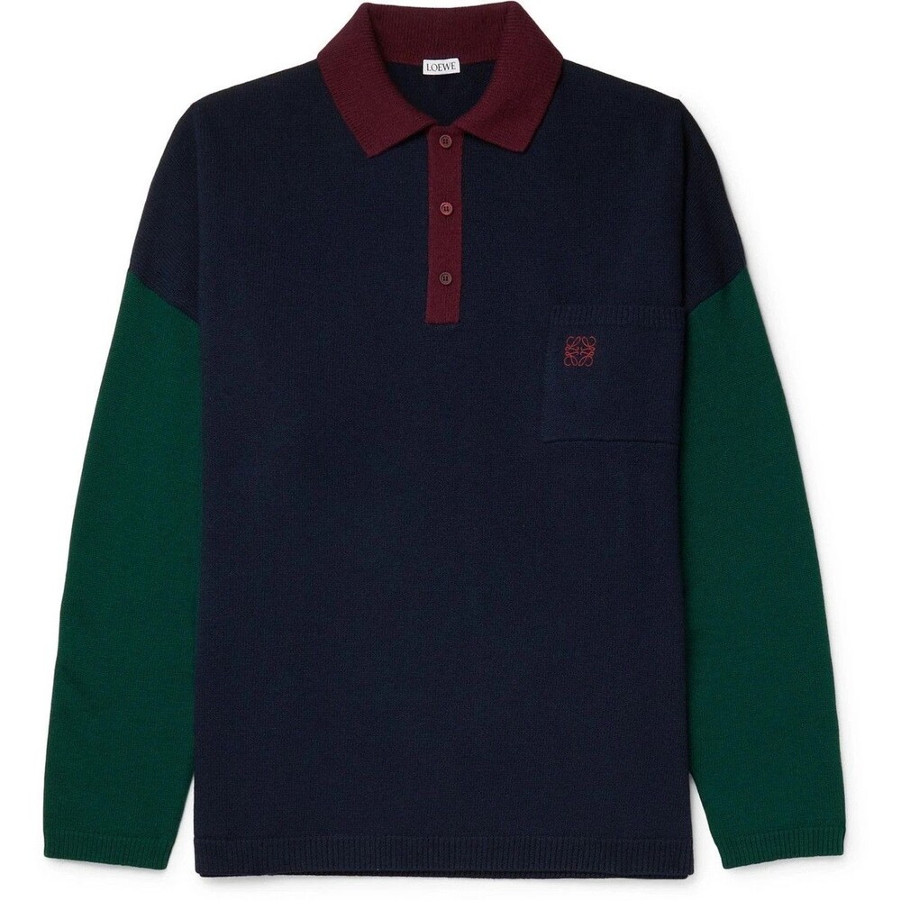 Loewe Polo Knit Colorblock Sweater XS Oversized 100% Wool